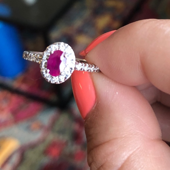 Diamond, pink sapphire, and white gold ring - Picture 8 of 9